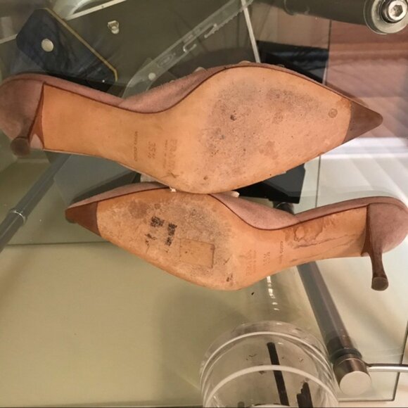 PRADA Vintage Suede Kitten Heel Mules Slides Shoes Pearl Shell Rose Blush Heels - Picture 5 of 8